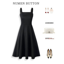 春夏款2025年新款女裝百搭長裙子大碼胖mm顯瘦洋氣減齡黑色連衣裙