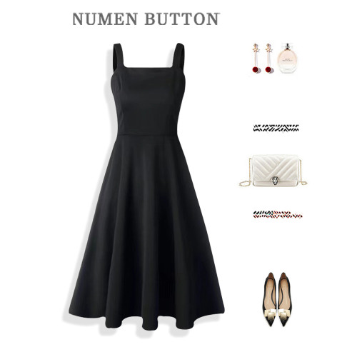 春夏款2025年新款女裝百搭長裙子大碼胖mm顯瘦洋氣減齡黑色連衣裙