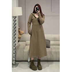 大碼女裝胖mm連帽半拉鍊收腰連衣裙女秋裝2025年新款遮肉顯瘦長裙