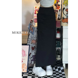 黑色西裝半身裙女秋季大碼胖mm高腰顯瘦梨型身材中長款a字包臀裙