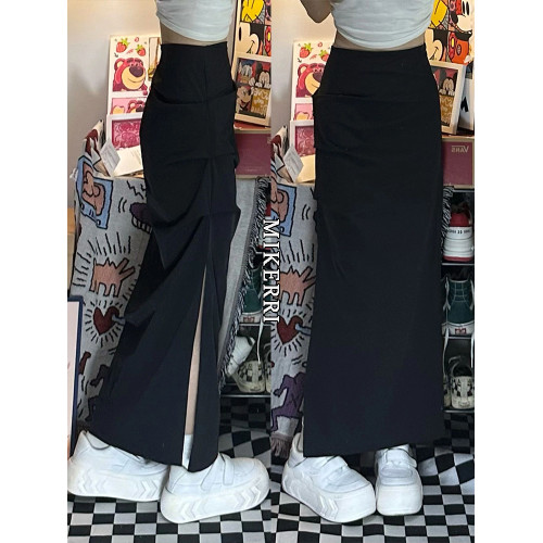 黑色西裝半身裙女秋季大碼胖mm高腰顯瘦梨型身材中長款a字包臀裙