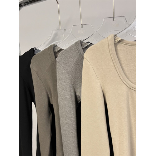 元熙8078秋冬新款純色簡約百搭高彈修身短款U領長袖T恤女加絨上衣