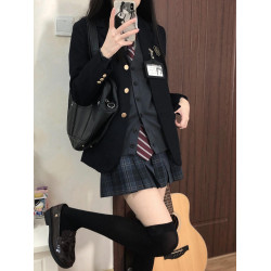 原創jk製服西裝外套女正版秋冬校供日系學院風三粒釦黑色西服套裝