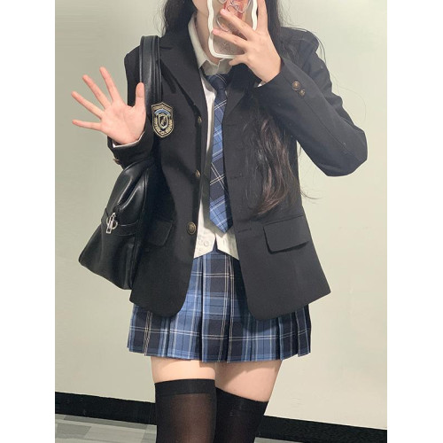 原創jk製服西裝外套女正版秋冬校供日系學院風三粒釦黑色西服套裝 原創jk製服西裝外套女正版秋冬校供日系學院風三粒釦黑色西服套裝