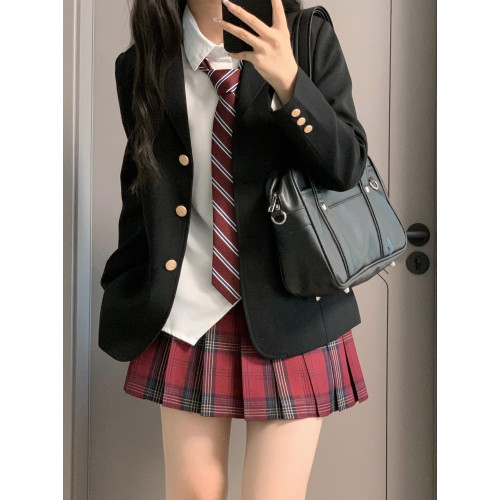 原創jk製服西裝外套女正版秋冬校供日系學院風三粒釦黑色西服套裝 原創jk製服西裝外套女正版秋冬校供日系學院風三粒釦黑色西服套裝