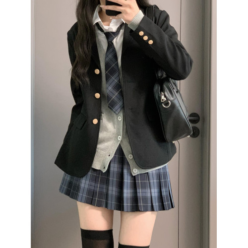 原創jk製服西裝外套女正版秋冬校供日系學院風三粒釦黑色西服套裝 原創jk製服西裝外套女正版秋冬校供日系學院風三粒釦黑色西服套裝