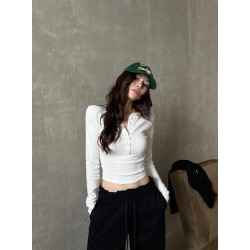 辣妹白色v領內搭打底衫女春秋季純棉正肩長袖t恤修身緊身短款上衣