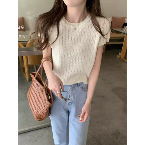 2025初夏穿搭新款正肩針織短袖t恤女獨特漂亮超好看小衫短款上衣