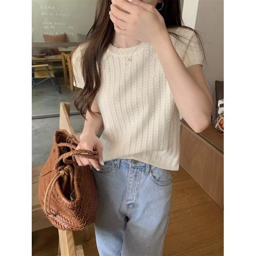 2025初夏穿搭新款正肩針織短袖t恤女獨特漂亮超好看小衫短款上衣