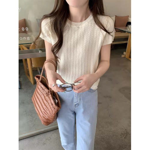 2025初夏穿搭新款正肩針織短袖t恤女獨特漂亮超好看小衫短款上衣