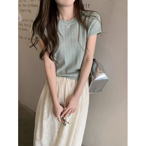 2025初夏穿搭新款正肩針織短袖t恤女獨特漂亮超好看小衫短款上衣