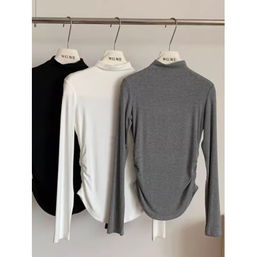 半高領內搭打底衫女秋冬季2025新款緊身chic掐腰長袖t恤修身上衣