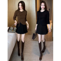 設計感時尚洋氣T恤女2024早秋新款修身顯瘦百搭打底衫春秋上衣潮