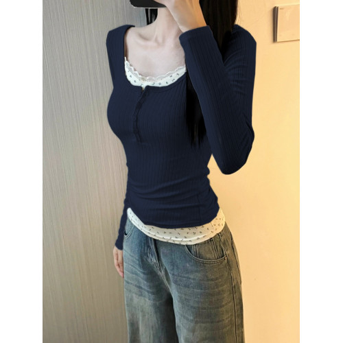 芭蕾風蕾絲假兩件打底衫女秋季季掐腰上衣高級感內搭保暖洋氣小衫 芭蕾風蕾絲假兩件打底衫女秋季季掐腰上衣高級感內搭保暖洋氣小衫