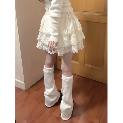 甜美奶黃色半身裙女秋季設計感小個子蕾絲邊蛋糕裙高腰蓬蓬短裙子