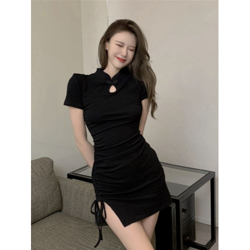 黑色小衆性感包臀裙緊身旗袍短款夜場女裝工衣小個子包臀連衣裙夏 黑色小衆性感包臀裙緊身旗袍短款夜場女裝工衣小個子包臀連衣裙夏