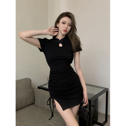 黑色小衆性感包臀裙緊身旗袍短款夜場女裝工衣小個子包臀連衣裙夏 黑色小衆性感包臀裙緊身旗袍短款夜場女裝工衣小個子包臀連衣裙夏