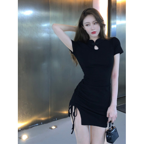 黑色小衆性感包臀裙緊身旗袍短款夜場女裝工衣小個子包臀連衣裙夏 黑色小衆性感包臀裙緊身旗袍短款夜場女裝工衣小個子包臀連衣裙夏