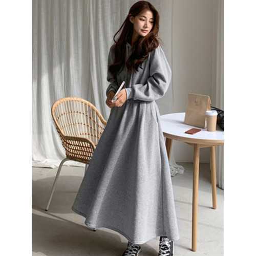 秋冬連帽長款加厚加絨衛衣裙大碼收腰胖mm長裙到腳踝學生女連衣裙