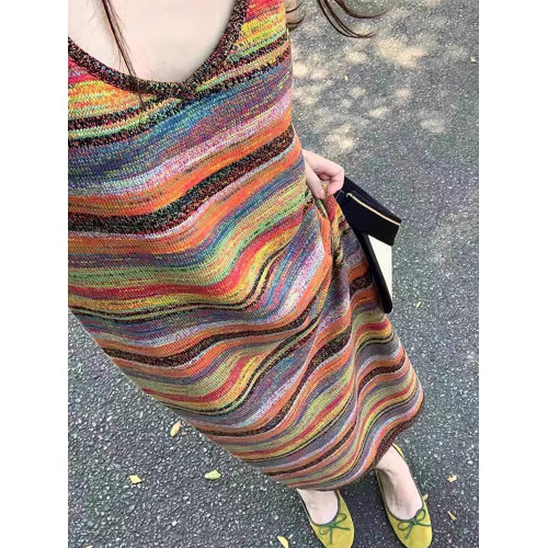 彩虹吊帶裙2024新款女夏季曡穿內搭大碼胖女孩a字吊帶連衣裙長裙