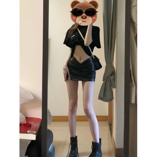 黑色辣妹低腰半裙女秋季開叉小個子短褲裙pu皮裙性感包臀半身裙xs 黑色辣妹低腰半裙女秋季開叉小個子短褲裙pu皮裙性感包臀半身裙xs