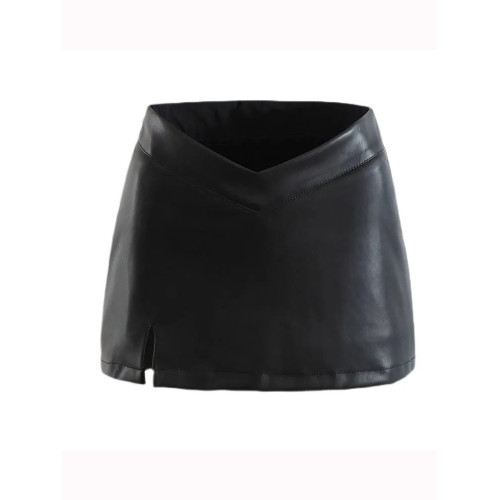 黑色辣妹低腰半裙女秋季開叉小個子短褲裙pu皮裙性感包臀半身裙xs 黑色辣妹低腰半裙女秋季開叉小個子短褲裙pu皮裙性感包臀半身裙xs