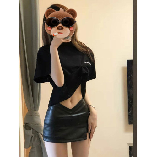 黑色辣妹低腰半裙女秋季開叉小個子短褲裙pu皮裙性感包臀半身裙xs 黑色辣妹低腰半裙女秋季開叉小個子短褲裙pu皮裙性感包臀半身裙xs