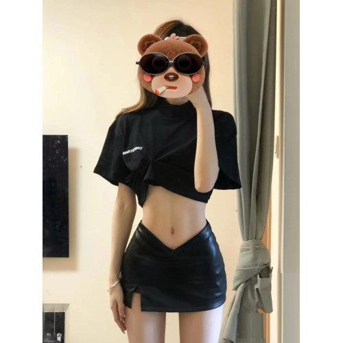 黑色辣妹低腰半裙女秋季開叉小個子短褲裙pu皮裙性感包臀半身裙xs 黑色辣妹低腰半裙女秋季開叉小個子短褲裙pu皮裙性感包臀半身裙xs