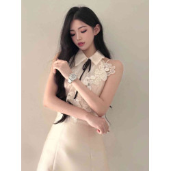 miu裡miu氣穿搭韓系蕾絲掛脖連衣裙女夏季高級感法式氣質a字裙子