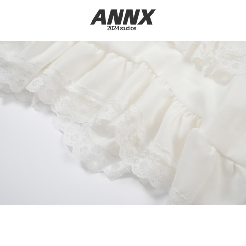 ANNX2025新款不規則白蕾絲拼接吊帶連衣裙女收腰顯瘦內搭短裙子