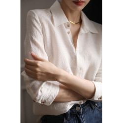 高級感壓花暗紋白色襯衫女春裝2025年新款設計感職業氣質長袖上衣