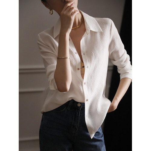 高級感壓花暗紋白色襯衫女春裝2025年新款設計感職業氣質長袖上衣