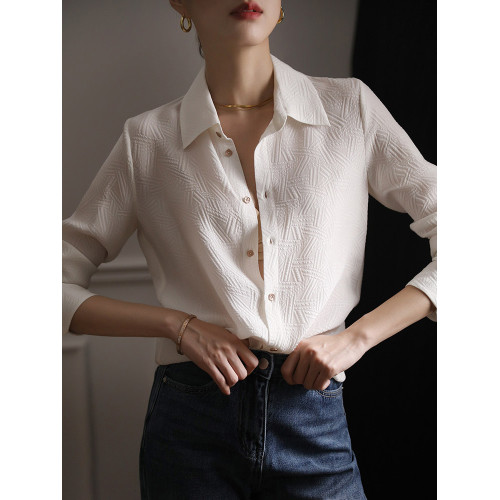 高級感壓花暗紋白色襯衫女春裝2025年新款設計感職業氣質長袖上衣