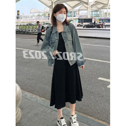 2025新款針織吊帶連衣裙女一字領遮肉顯瘦收腰中長款內搭打底長裙