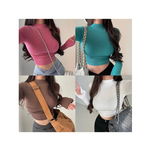 YoungGirlDay純欲性感緊身顯瘦小高領短款露臍打底衫長袖T恤上衣 YoungGirlDay純欲性感緊身顯瘦小高領短款露臍打底衫長袖T恤上衣