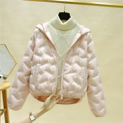 輕薄羽絨服女短款2024冬季新款時尚顯瘦壓花白鴨絨小個子連帽外套