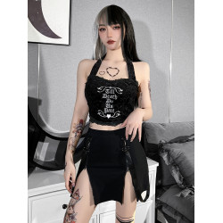 Wannathis萬聖節龐克風辣妹短裙性感包臀裙女黑色哥特開叉半身裙