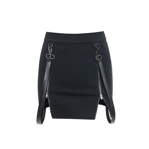 Wannathis萬聖節龐克風辣妹短裙性感包臀裙女黑色哥特開叉半身裙 Wannathis萬聖節龐克風辣妹短裙性感包臀裙女黑色哥特開叉半身裙