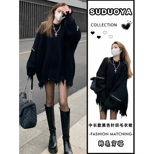 秋冬黑色毛衣針織長袖連衣裙小個子女裝早秋季2025新款巨好看穿搭