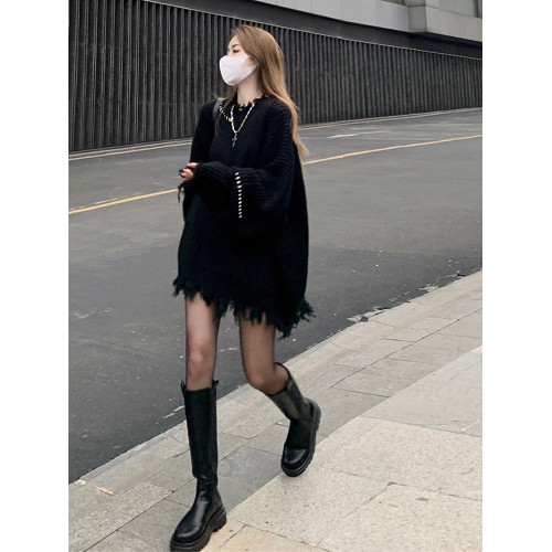 秋冬黑色毛衣針織長袖連衣裙小個子女裝早秋季2025新款巨好看穿搭