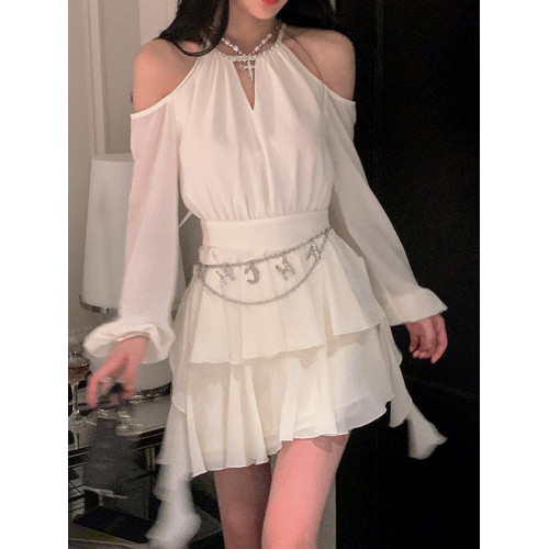 多巴胺韓劇女主穿搭新款大碼茶歇法式氣質公主掛脖吊帶連衣裙女裝