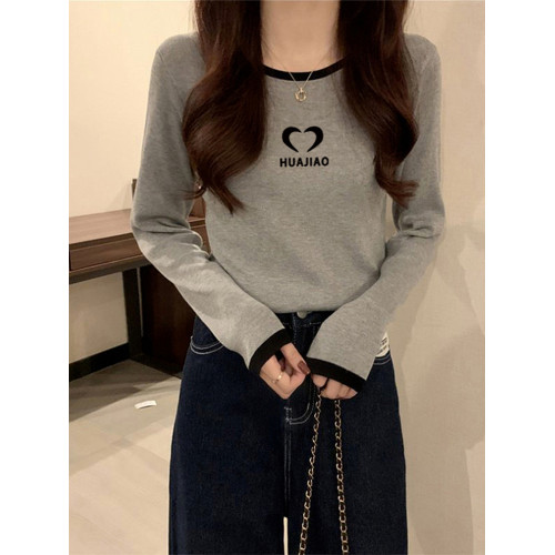 撞色正肩長袖t恤女2025春秋款拼接純棉內搭短款減齡打底衫上衣潮