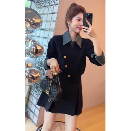 廣州十三行爆款針織毛衣牛仔拼接假兩件穿搭新款時尚女氣質小個子