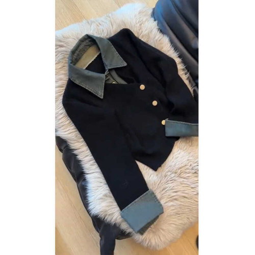 廣州十三行爆款針織毛衣牛仔拼接假兩件穿搭新款時尚女氣質小個子