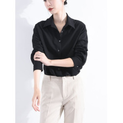 免燙不皺莫代爾純棉襯衫女抗皺氣質黑色襯衣曡穿春秋內搭長袖上衣