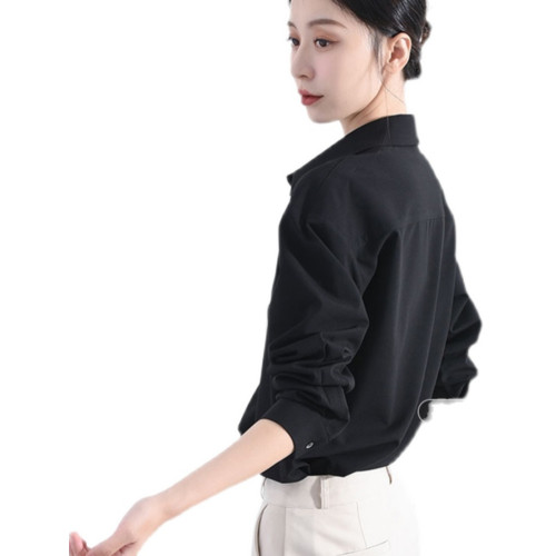 免燙不皺莫代爾純棉襯衫女抗皺氣質黑色襯衣曡穿春秋內搭長袖上衣