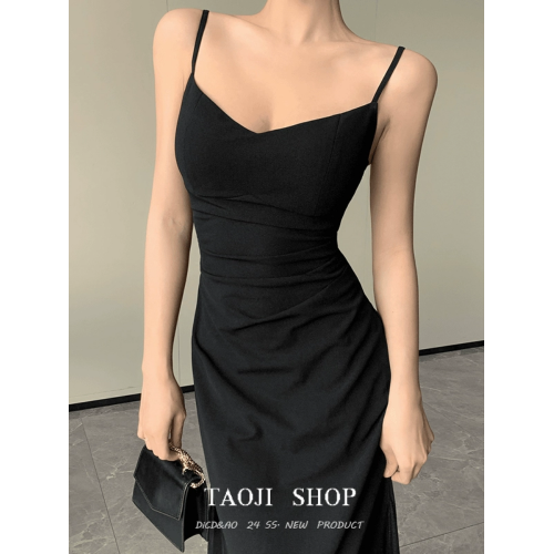 高級感氣質辣妹吊帶連衣裙女夏季2025年新款修身顯瘦內搭小黑裙子