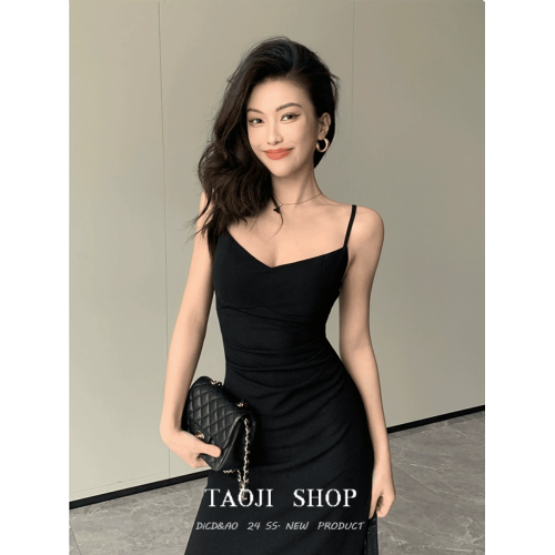 高級感氣質辣妹吊帶連衣裙女夏季2025年新款修身顯瘦內搭小黑裙子