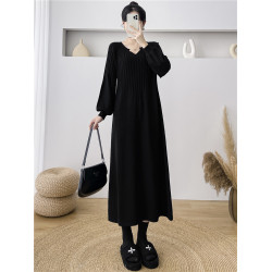 秋冬新款寬松顯瘦長袖針織連衣裙高級感長款打底內搭毛衣裙女長裙