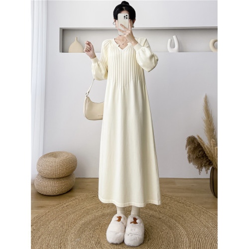 秋冬新款寬松顯瘦長袖針織連衣裙高級感長款打底內搭毛衣裙女長裙